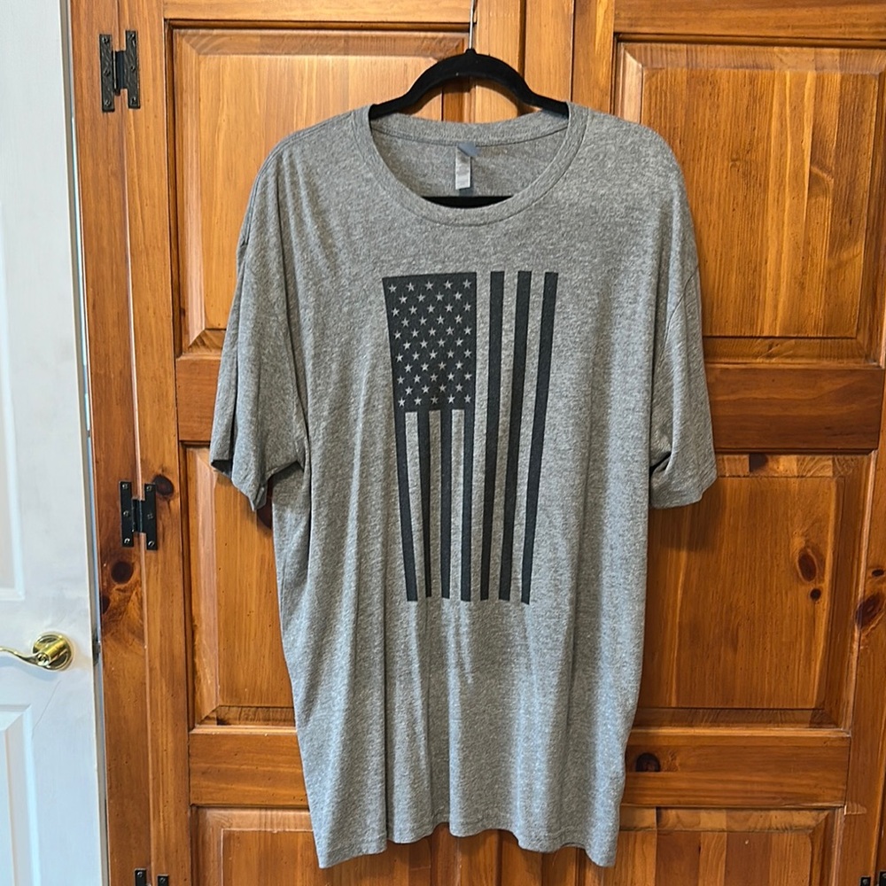 Next Level Mens Gray Flag Graphic T-Shirt 2XL